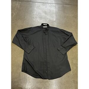 Diamante Dress Shirt Mens Large Black Band Collar Single Needle Korea Tailored
